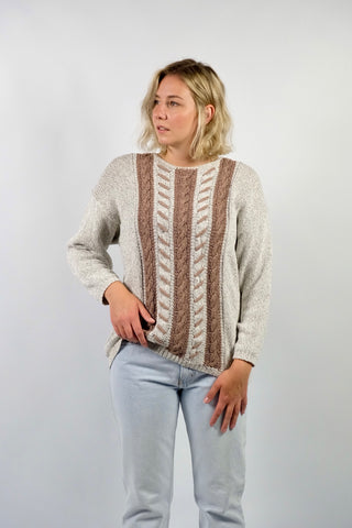 Vintage 90s Handmade Baumwolle Zopfstrick Pullover - M