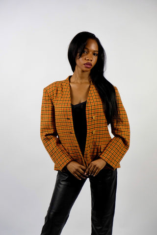 Vintage 90s Wolle & Kaschmir Karo Blazer - M/L