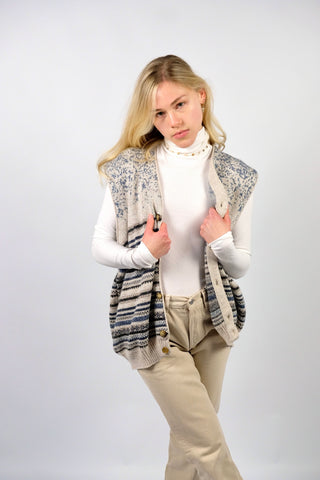 Vintage 90s Wolle Mix Streifen Muster Weste - L/XL