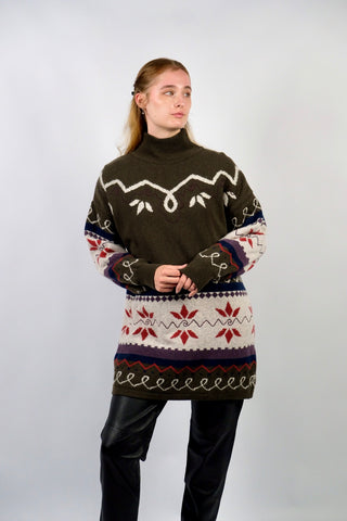 Vintage 80s/90s Deadstock Wolle Norwegermuster Long Pullover - M