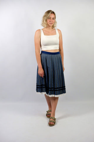 Vintage 70s/80s High Waist Blümchen & Streifen Baumwollrock - XL