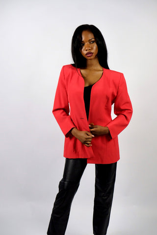 Vintage 80s Luxus Schurwolle Blazer Hellrot - S/M