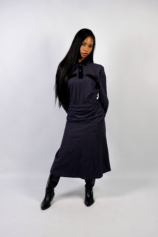 Vintage 80s Handmade Wolle Dropped Waist Karo Kleid - XS