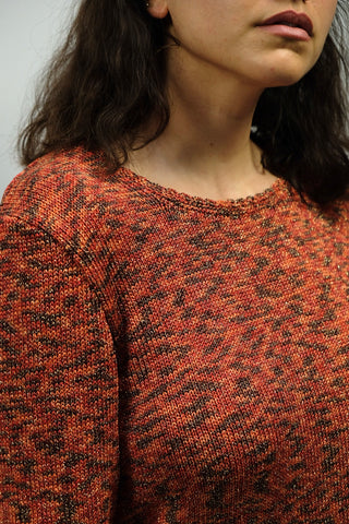 Handmade 90s Strickshirt, Rost/Orange mit meliertem Muster und Glitzerfäden – entspricht ca. einer M