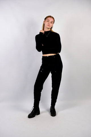Vintage 80s High Waist Pailletten Hose - M