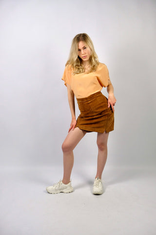 Vintage 70s High Waist Wildleder Minirock - XS