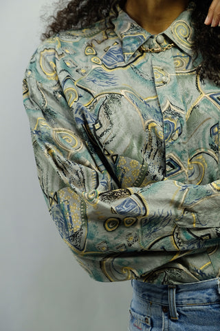 Supersoftes 90s Hemd aus reiner Seide mit tollem Crazy Pattern Print, unisex tragbar (Herren ca. XL/XXL, Damen XXL bis 3XL und ideal für große Körpergrößen) – ein absolutes Highlight
