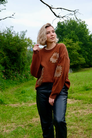Vintage 80s/90s Pullover mit Besatz Rotbraun Rost - XXL