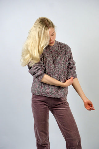Vintage 90s Wolle Mix Pullover Rosa Grau meliert - S