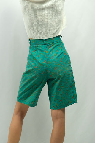 Vintage 80s High Waist Paisley Print Bermuda Shorts - S/M