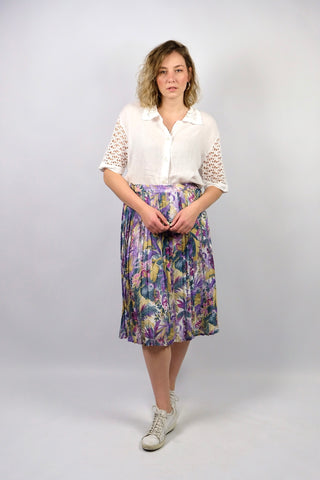 Vintage 80s High Waist Crazy Pattern Plisseerock - L/XL