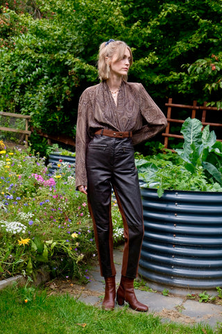 Vintage 90s High Waist Leder & Stretch Hose - S