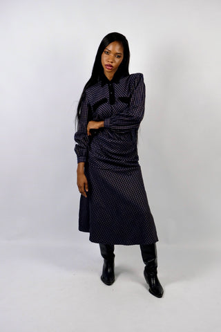 Vintage 80s Handmade Wolle Dropped Waist Karo Kleid - XS