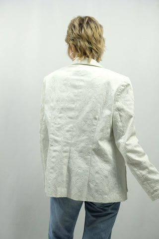 Weißer 00s Handmade Blazer mit Stickereien und aufgesetzten Taschen, entspricht ca. einer S