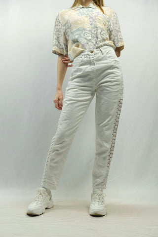 Vintage 80s/90s High Waist Mom Jeans mit Spitzen-Cutouts - XS/S