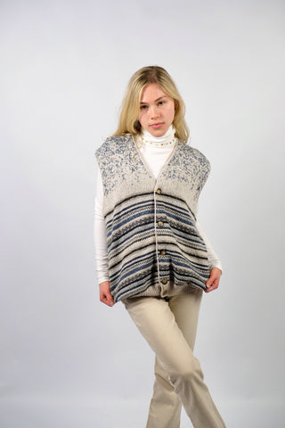 Vintage 90s Wolle Mix Streifen Muster Weste - L/XL