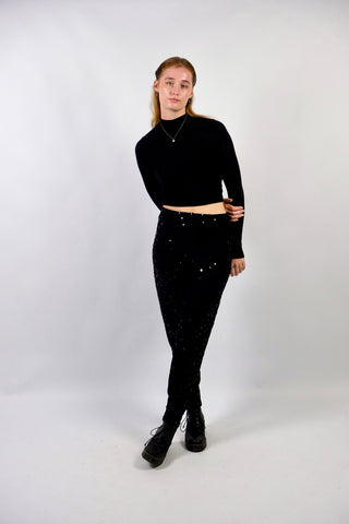 Vintage 80s High Waist Pailletten Hose - M