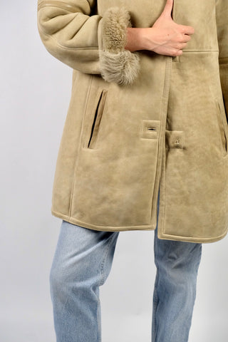 Vintage 80s/90s Shearling Ledermantel Creme Beige - S/M