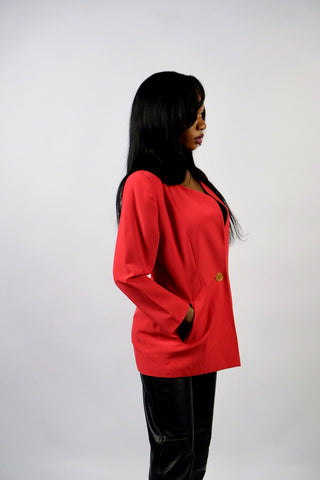 Vintage 80s Luxus Schurwolle Blazer Hellrot - S/M