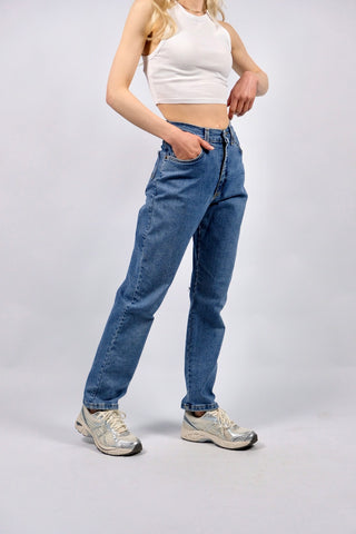 Vintage 90s Lee High Waist Slim Fit Stretch Jeans Mittelblau - XS