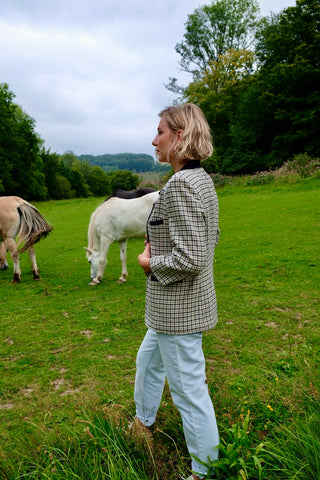 Vintage 90s Wolle Mix Hahnentritt Blazer - L