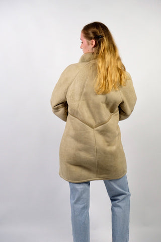 Vintage 80s/90s Shearling Ledermantel Creme Beige - S/M