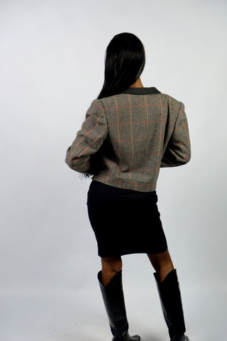 Vintage 80s/90s Schurwolle Karo Crop Blazer - S/M