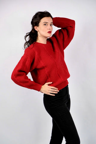 Vintage 70s/80s Schurwolle Mix Pullover Rot - XS/S