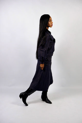 Vintage 80s Handmade Wolle Dropped Waist Karo Kleid - XS