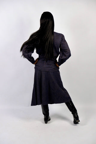 Vintage 80s Handmade Wolle Dropped Waist Karo Kleid - XS