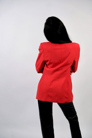 Vintage 80s Luxus Schurwolle Blazer Hellrot - S/M