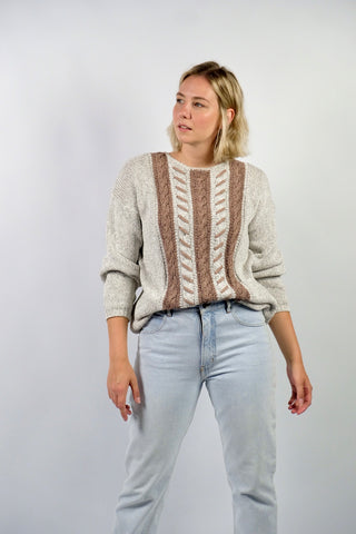 Vintage 90s Handmade Baumwolle Zopfstrick Pullover - M