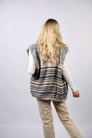 Vintage 90s Wolle Mix Streifen Muster Weste - L/XL