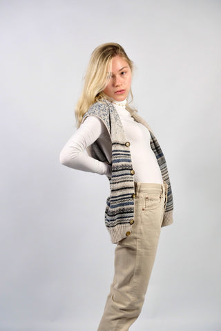 Vintage 90s Wolle Mix Streifen Muster Weste - L/XL