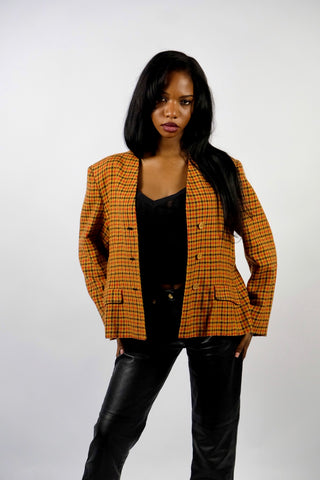 Vintage 90s Wolle & Kaschmir Karo Blazer - M/L