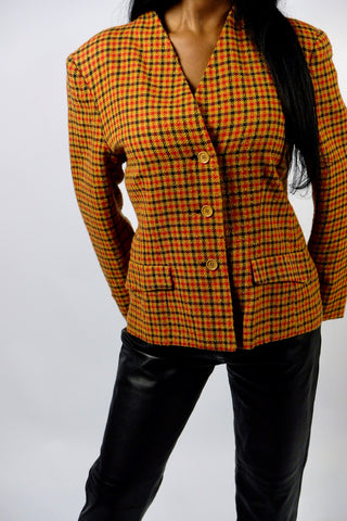 Vintage 90s Wolle & Kaschmir Karo Blazer - M/L