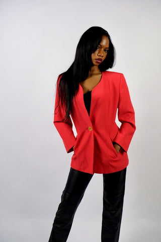 Vintage 80s Luxus Schurwolle Blazer Hellrot - S/M