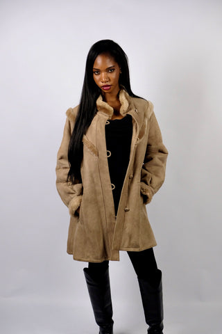 Vintage 70s Shearling Ledermantel - XS