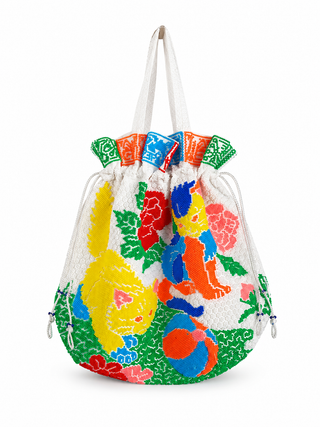 Vintage 70s/80s Perlenstickerei Katzen Beuteltasche