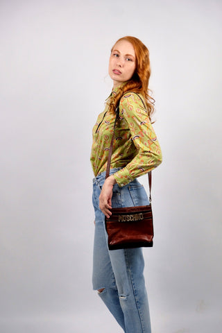 Vintage 90s Moschino Designer Umhängetasche Cognacbraun