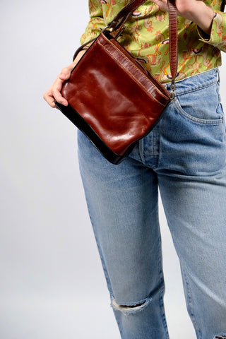 Vintage 90s Moschino Designer Umhängetasche Cognacbraun