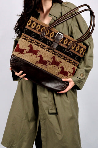 Vintage 90s/00s Rhonda Stark Pferde Western XL Shopper Tasche