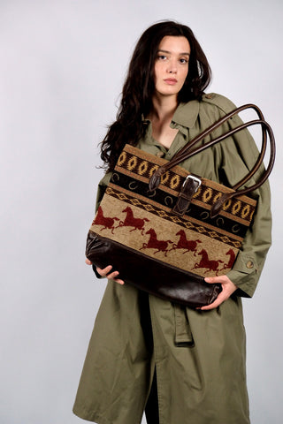 Vintage 90s/00s Rhonda Stark Pferde Western XL Shopper Tasche