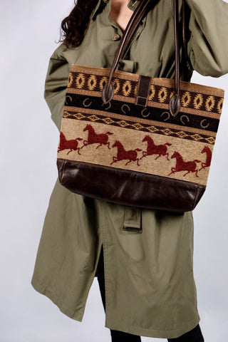 Vintage 90s/00s Rhonda Stark Pferde Western XL Shopper Tasche