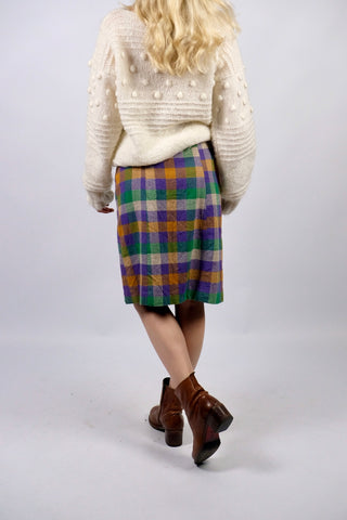 Vintage 70s High Waist Wolle Karo Rock - XS