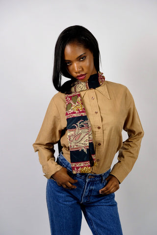 80s/90s Schal mit floralem Boho Paisley Print in Dunkelblau, Beere, Beige/Puder, Hellbraun und Olivgrün – ein absolutes Highlight