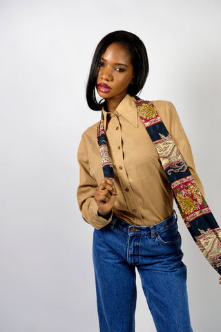 80s/90s Schal mit floralem Boho Paisley Print in Dunkelblau, Beere, Beige/Puder, Hellbraun und Olivgrün – ein absolutes Highlight