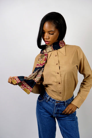 80s/90s Schal mit floralem Boho Paisley Print in Dunkelblau, Beere, Beige/Puder, Hellbraun und Olivgrün – ein absolutes Highlight