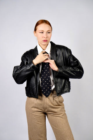 Schwarze 80s/90s Krawatte aus reiner Seide mit Blümchenmuster in Beige/Creme und Bronze