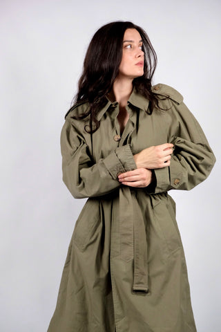 Vintage 80s/90s Baumwolle Mix Trenchcoat Oliv - L